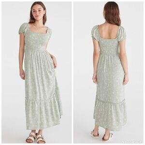 Aeropostale Floral Square-Neck Smocked Milkmaid Style Midi Dress XL